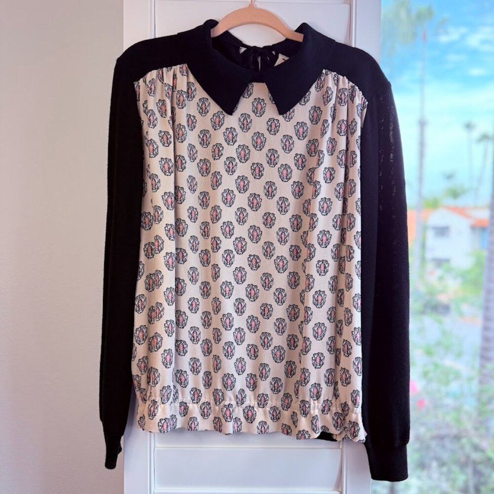 Marni Black and Cream Printed Long-Sleeve Blouse